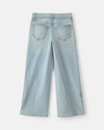Filles - Jean en denim &agrave; jambe large &agrave; motif c&oelig;ur - D&eacute;lav&eacute; clair, 
