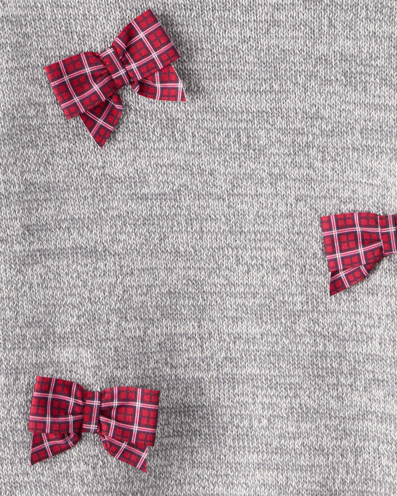 Toddler Girl Bow Cotton Long-Sleeve Sweater - Grey, image 4 of 5 slides