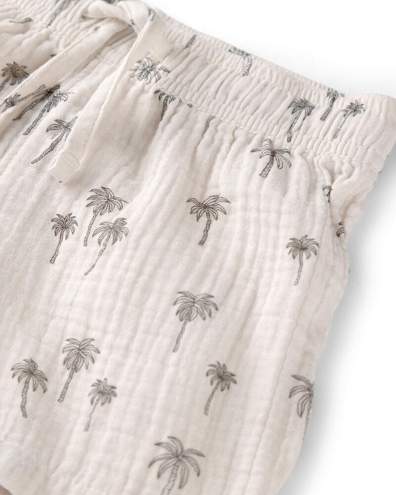 Boys 2-Piece Organic Cotton Gauze Top & Short Set in Palm Trees, image 4 of 7 slides