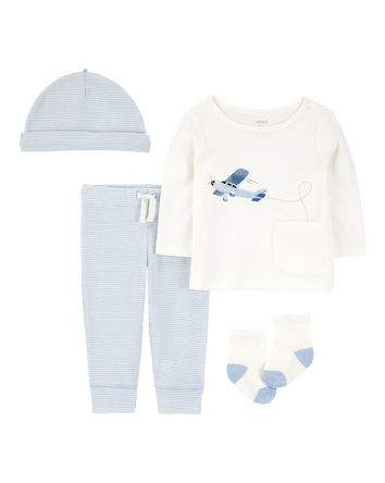 Baby 4-Piece Airplane Print Outfit Set, 