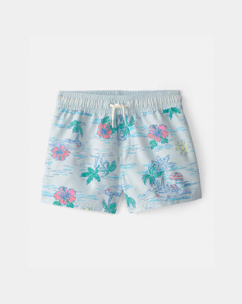 Toddler Boy Palm Tree Swim Trunks - Blue, 