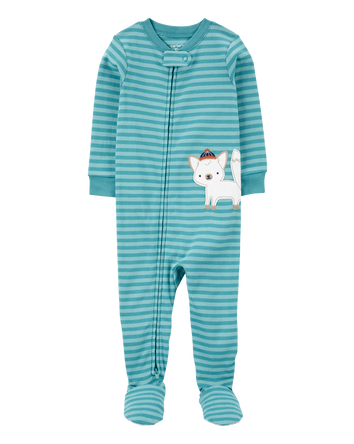 Toddler 1-Piece Wolf Striped 100% Snug Fit Cotton Footie Pyjamas, 