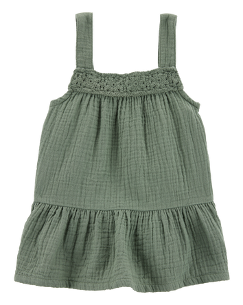 Toddler Gauze Crotchet Knit Tank-Olive, 