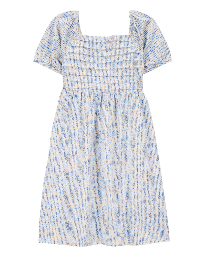 Enfant Robe à smocks à motifs de fleurs - Bleu, image 1 sur 4 diapositives