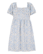Enfant Robe à smocks à motifs de fleurs - Bleu, image 1 sur 4 diapositives