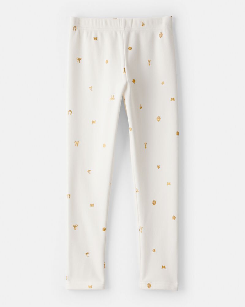Girls Star Pull-On Stretch Cozy Leggings - Cream, image 2 of 5 slides