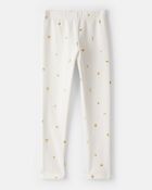 Girls Star Pull-On Stretch Cozy Leggings - Cream, image 2 of 5 slides