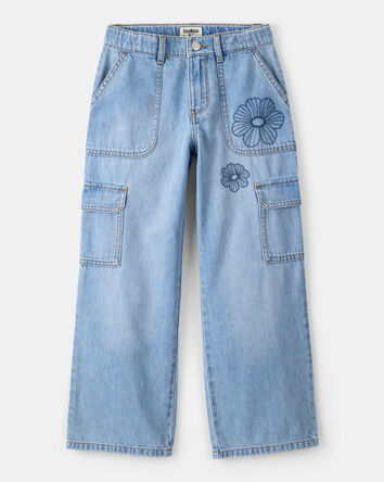 Girls Denim Cargo Jeans - Blue, 