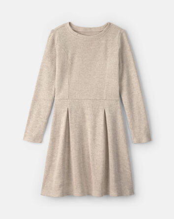 Filles - Robe manches longues en tissu c&ocirc;tel&eacute; &ndash; Cr&egrave;me, 