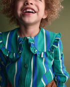 Toddler Girl Peter Pan Collar Top in Stripes - Green/Blue, image 4 of 6 slides