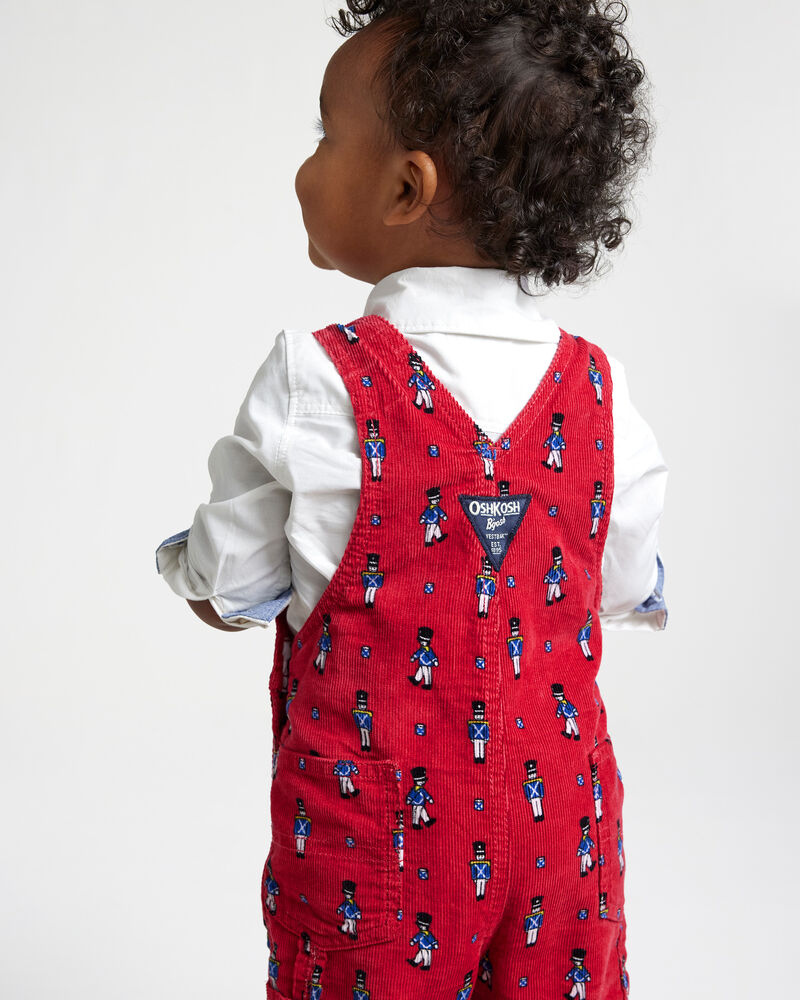 Toddler Nutcracker Print Corduroy Overalls - Red, image 2 of 5 slides
