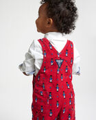 Toddler Nutcracker Print Corduroy Overalls - Red, image 2 of 5 slides