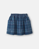 Girls Plaid Denim Skirt - Dark Wash, image 1 of 4 slides