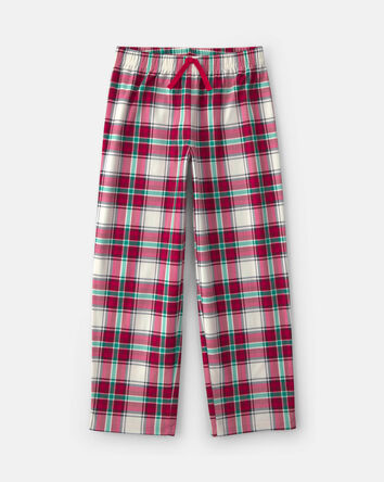 Kids Christmas Plaid Fleece Loose Fit Pyjama Bottoms - Red/Green, 