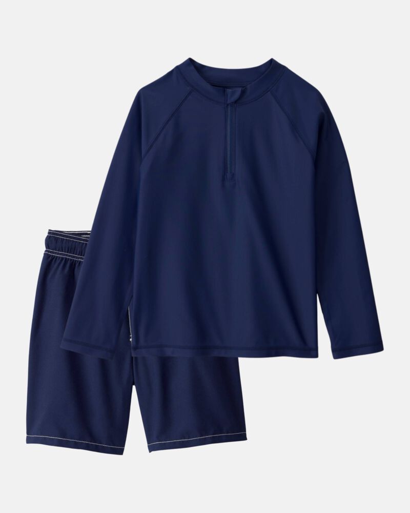 Boys 2-Piece Rashguard & Swim Trunk Set - Navy, image 1 of 7 slides