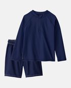 Boys 2-Piece Rashguard & Swim Trunk Set - Navy, image 1 of 7 slides