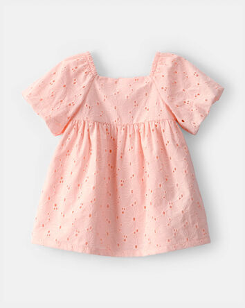 Baby Girl Short-Sleeve Eyelet Dress - Pink, 