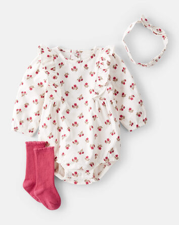 Bébé Ensemble 3 pièces cache-couche à fleurs, 