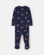 Baby Boy 1-Piece Football 2-Way Zip DreamPlush Snug Fit Footed Pyjama - Navy Blue, image 2 of 6 slides