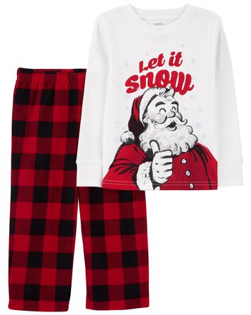Pyjama 2 pièces en coton et molleton à motif du Père Noël, 