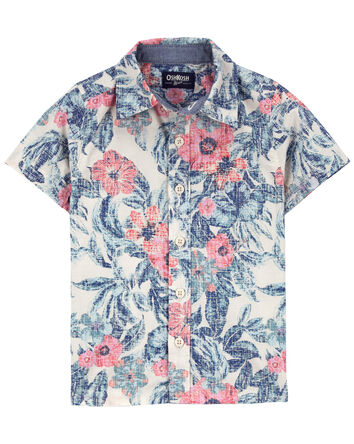 Hawaiian Print Button-Front Short Sleeve Shirt, 