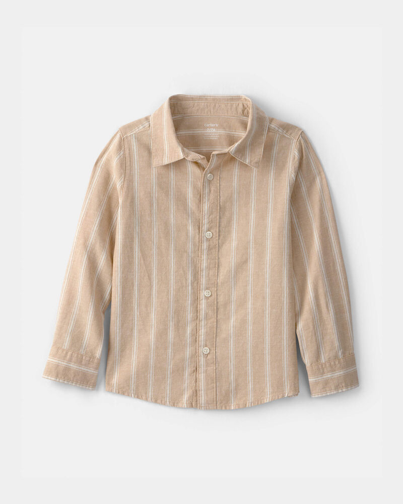Boys Striped Button-Down Shirt - Brown, image 1 of 3 slides