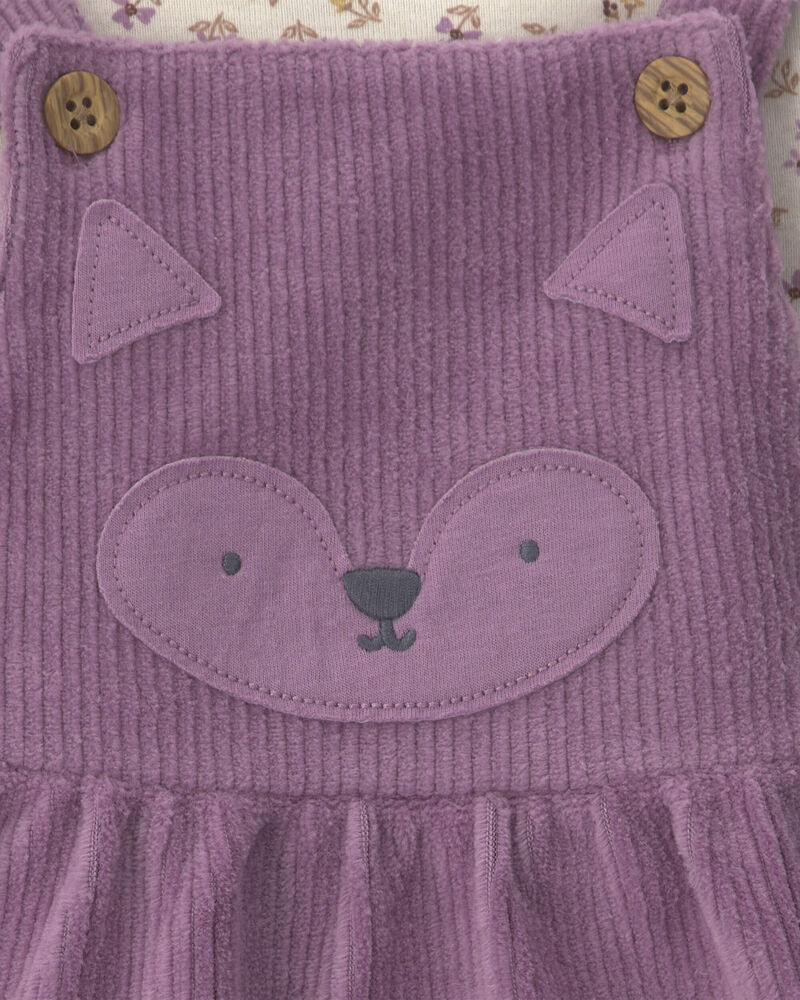 Baby Girl 2-Piece Fox Velvety Long-Sleeve Dress Set - Purple/Cream, image 4 of 6 slides