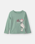 Girls Parisian Dog Long-Sleeve Graphic Tee - Green, image 1 of 3 slides