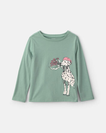Filles - T-shirt manches longues &agrave; imprim&eacute; chien parisien &ndash; Vert, 