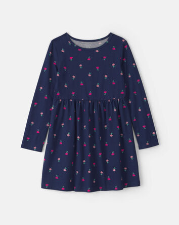 Filles - Robe manches longues &agrave; motif floral &ndash; Bleu marine, 