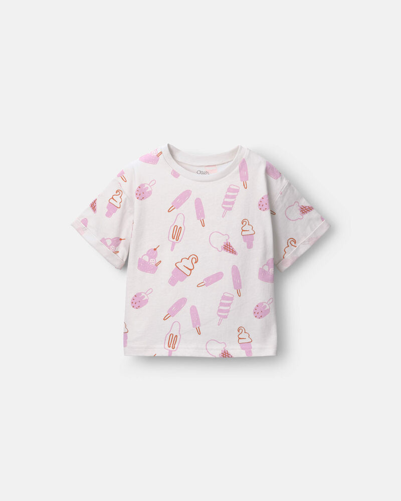 Toddler Girl Rolled Cuff Tee in Ice Cream Print - Cream, image 2 of 5 slides