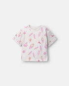 Toddler Girl Rolled Cuff Tee in Ice Cream Print - Cream, image 2 of 5 slides
