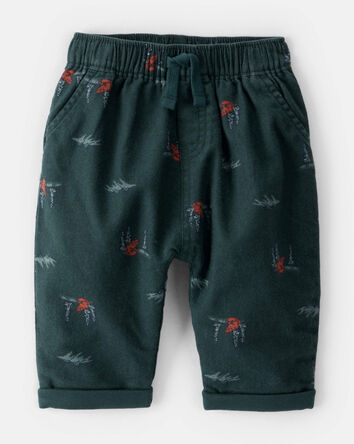 Baby Boy Woodland Fox Print Drawstring Pants - Green, 