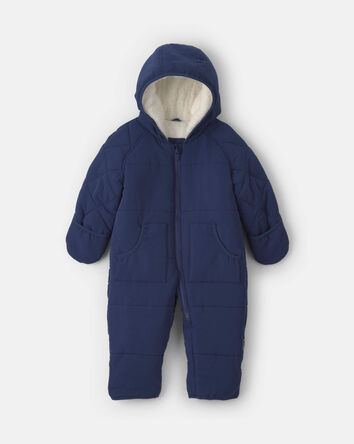 Baby Boy Solid Quilted Pramsuit- Navy
, 