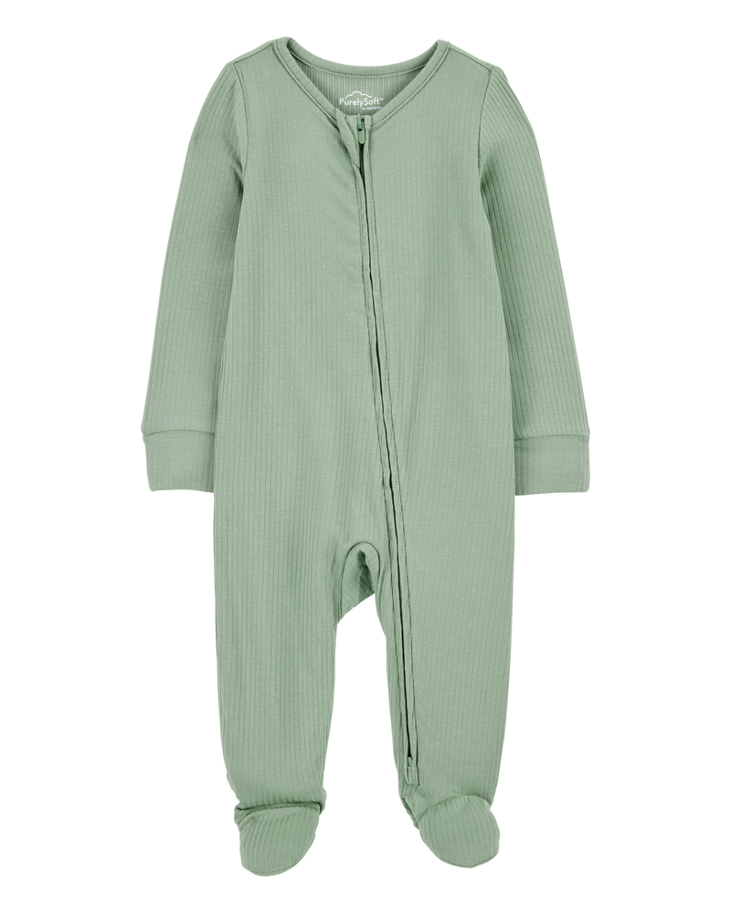 Bébé - Grenouillère PurelySoft à fermeture à glissière à 2 sens de couleur unie - Vert, image 1 sur 5 diapositives