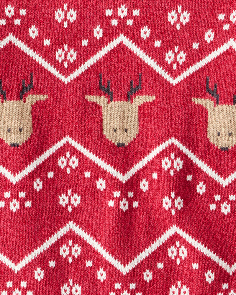 Toddler Boy Christmas Reindeer Fair Isle Cotton Long-Sleeve Sweater - Red, image 2 of 3 slides