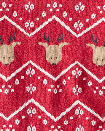 Toddler Boy Christmas Reindeer Fair Isle Cotton Long-Sleeve Sweater - Red, 
