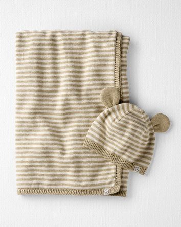 Baby Organic Cotton  Striped Sweater Knit Ear Cap, 