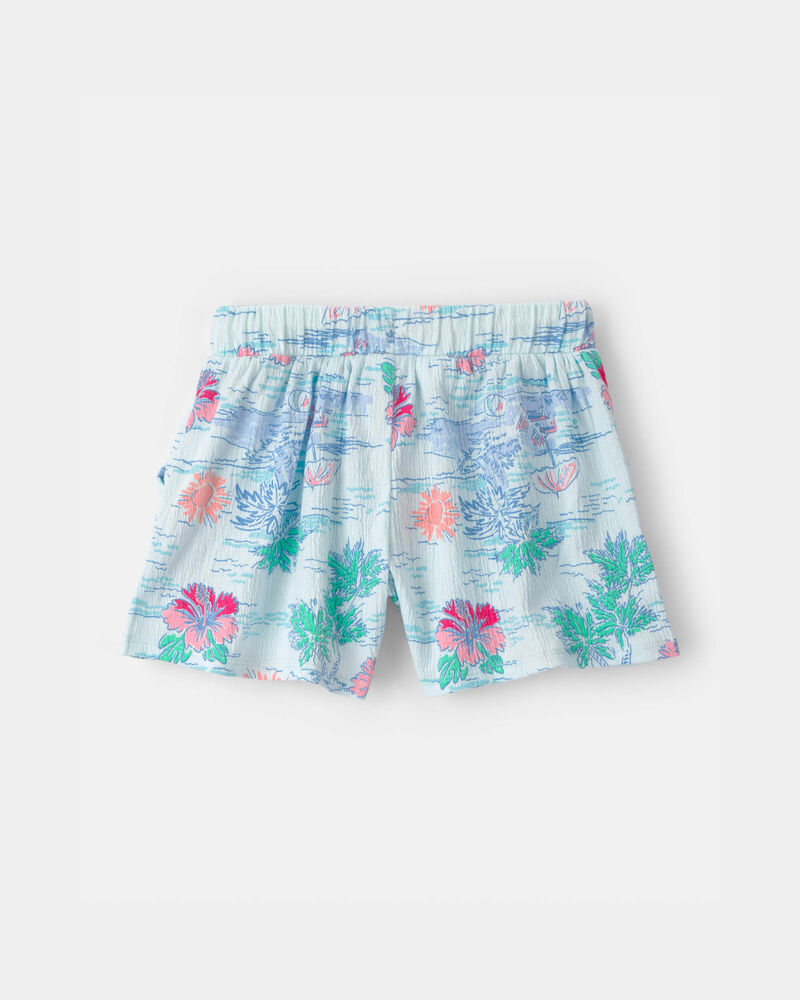 Filles - Short en gaze &agrave; motif de palmiers et de fleurs - Bleu, image 2 sur 3 diapositives