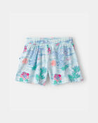 Filles - Short en gaze &agrave; motif de palmiers et de fleurs - Bleu, image 2 sur 3 diapositives
