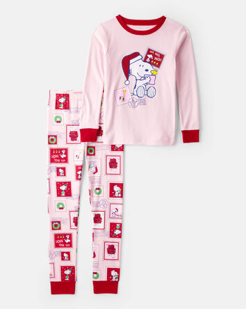 Filles - Pyjamas 2 pi&egrave;ces ajust&eacute;s &agrave; manches longues en coton 100 % avec imprim&eacute; Snoopy de Peanuts - Rose, 