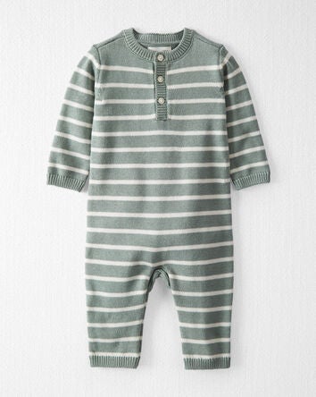Baby Striped Organic Cotton Sweater Knit Jumpsuit, 