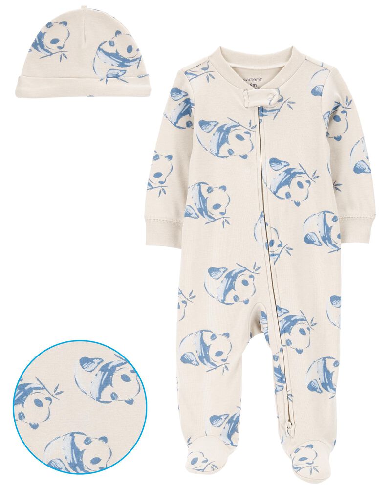 Baby Panda 2-Piece Sleeper Pyjamas and Cap Set, image 2 of 5 slides