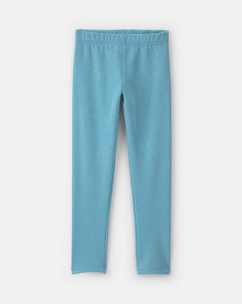 Girls Glitter Fleece Pull-On Stretch Leggings - Blue, 