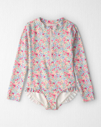 Filles - Maillot dermoprotecteur en mat&eacute;riaux recycl&eacute;s &agrave; imprim&eacute; de prairie, 