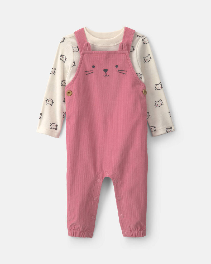 Baby Girl 2-Piece Cat Corduroy Overall Set - Pink, image 1 of 6 slides