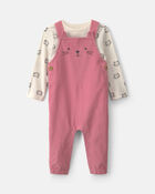 Baby Girl 2-Piece Cat Corduroy Overall Set - Pink, image 1 of 6 slides