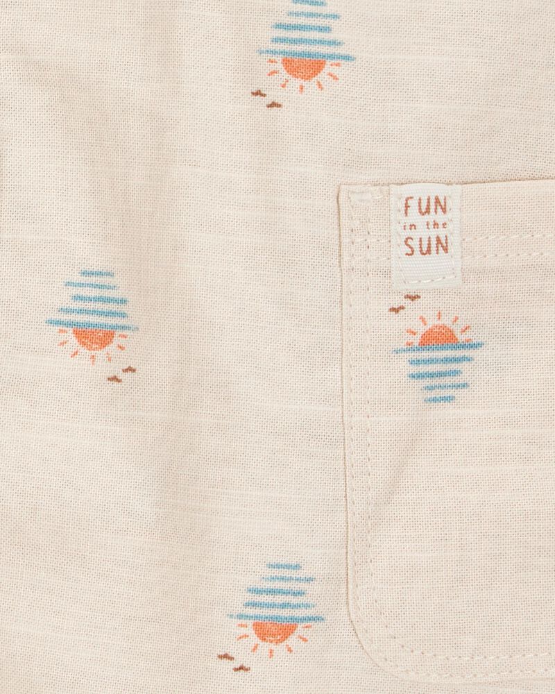 Baby Button-Front Sunset Print Sleeveless Romper, image 2 of 3 slides