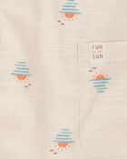 Baby Button-Front Sunset Print Sleeveless Romper, image 2 of 3 slides