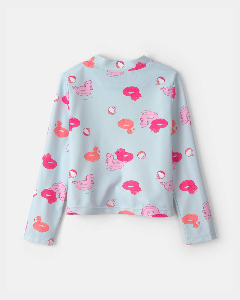 Toddler Girl Pool Float 3-Piece Rashguard Swimsuit Set - Blue/Pink, image 3 of 5 slides